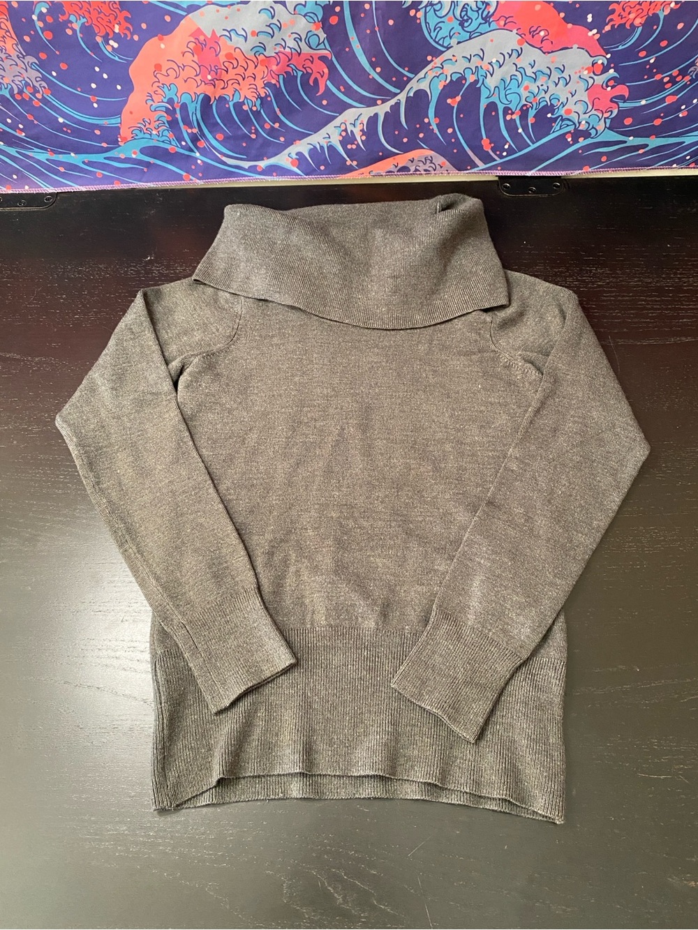 French Connection Gray Fold-Over Cowl Neck Sweater